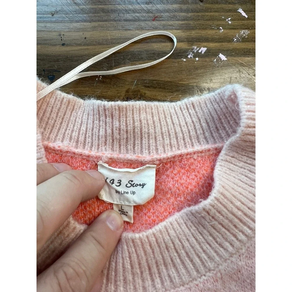 43 Story by Line Up‎ Pink Orange Floral Oversized Knit Crewneck Sweater Large